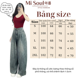 Quần Jeans Ống Suông Cạp Cao Chiết Eo Thiết Kế Gập Gấu BigSize , Quần Bò Dáng Rộng MiSoul 404