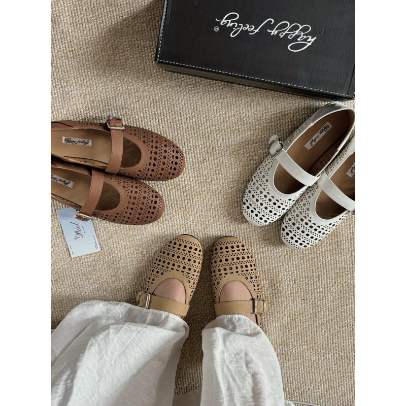 Giày Búp Bê Lưới Nữ Quai Ngang Sandals Đế Mềm Happy Feelings Summer 2025