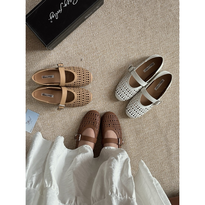 Giày Búp Bê Lưới Nữ Quai Ngang Sandals Đế Mềm Happy Feelings Summer 2025