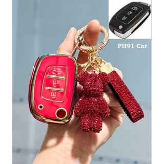 (Khóa Gập ) Bao Da Ốp Khóa Chìa Hyunđai Accent Blue 2013 2017, Solati ,Elantra 2013 2015, I10 Bản Base