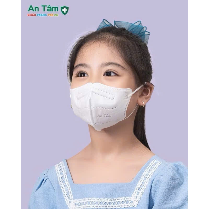 Khẩu trang y tế kháng khuẩn 6D MÀU TRẮNG cho bé từ 2-12 Tuổi Chính Hãng AN TÂM - sét 100 cái