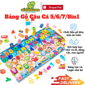 Bộ Bảng Gỗ Chữ Cái Cho Bé BỐ KHỦNG LONG Gỗ Câu Cá Và Ghép Hình Học Chữ Số Động Vật Trái Cây 6in1 7in1 8in1