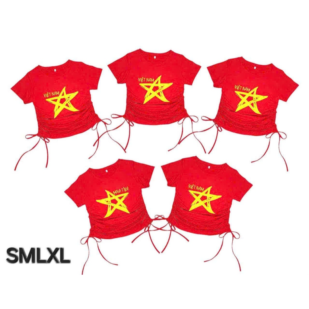 Áo đỏ sao vàng croptop vạt chéo chất siêu đẹp, sẵn sll đội nhóm