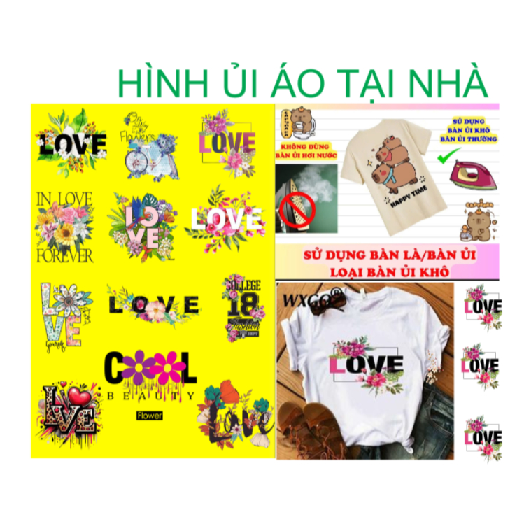 [Hình in pet ủi nhiệt]Hình ủi áo tại nhà bằng bàn là bàn ủi-HÌNH HOA ỦI ÁO-miếng dán DIY trang trí quần áo