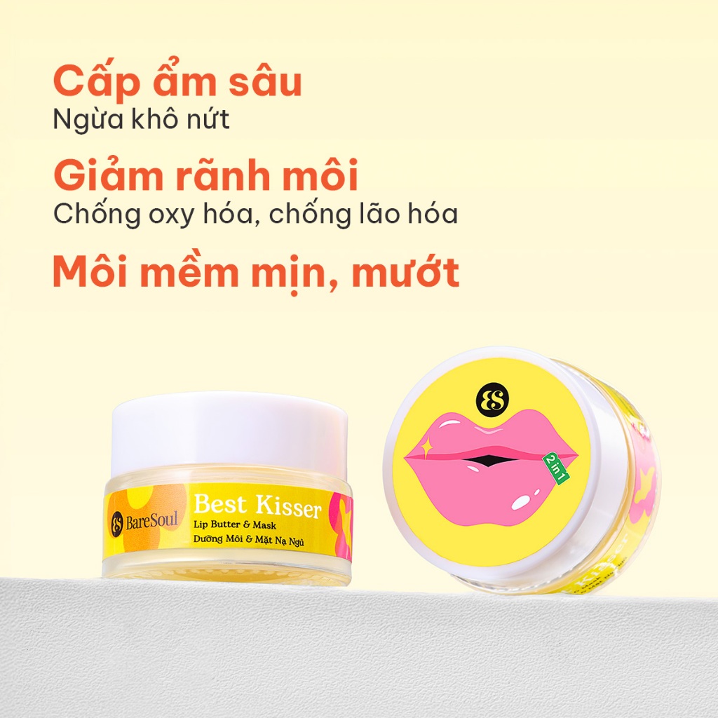 Ảnh Mặt nạ ngủ môi kiêm son dưỡng môi, dưỡng ẩm hỗ trợ cấp ẩm, mềm mượt môi Baresoul Best Kisser Lip Butter & Mask 10g 1