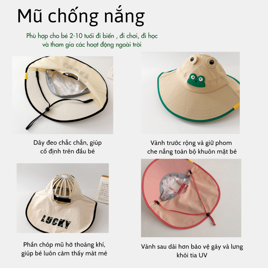 Mũ Vành Rộng Hở Chóp Hình Thú Đáng Yêu Che Nắng , Chống Nắng Cho Bé Thoáng Khí Chống Tia UV Cho Bé Từ 2-8 tuổi mesocshop