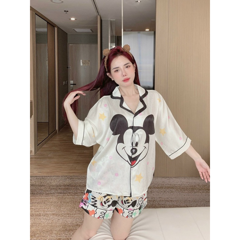 40-58kg Tổng Hợp Bộ pijama đùi tay cánh dơi chất lụa xước mềm mát