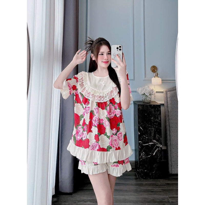 40-50kg Tổng Hợp Bộ pijama đùi chất lụa xước mềm mát