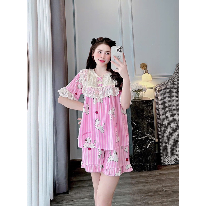 40-50kg Tổng Hợp Bộ pijama đùi chất lụa xước mềm mát