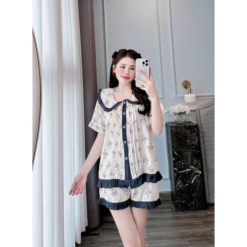 40-50kg Tổng Hợp Bộ pijama đùi chất lụa xước mềm mát