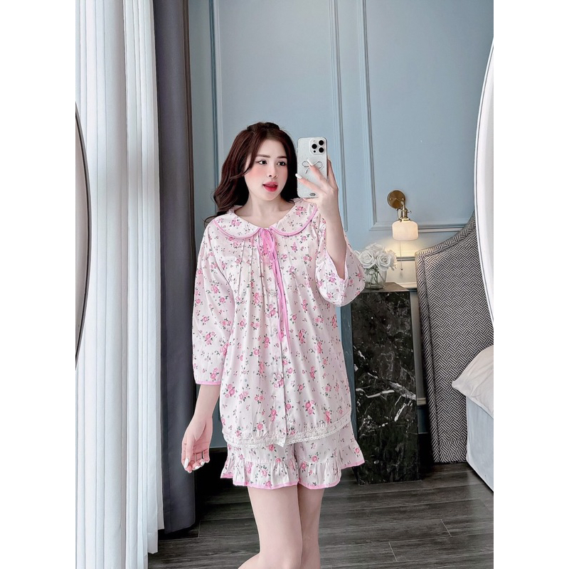 40-50kg Tổng Hợp Bộ pijama đùi chất lụa xước mềm mát