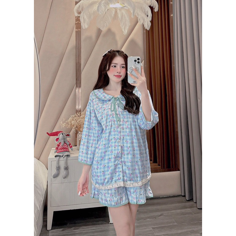 40-50kg Tổng Hợp Bộ pijama đùi chất lụa xước mềm mát
