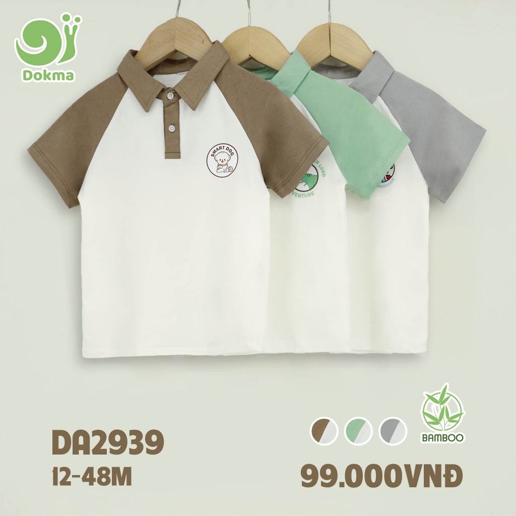 (9-15kg, 9-48M) Áo Polo Cộc Tay Cổ Đức Bé Trai, Áo Cổ Sen Bé Gái Thời Trang Dokma DA2767 DA2841 DA2939