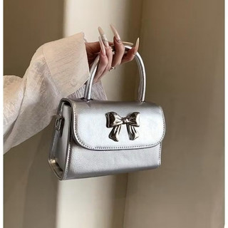 Túi mini nữ túi cầm tay đeo chéo dáng đẹp hoạ tiết nơ bạc đi chơi đi tiệc siêu dễ thương nq013