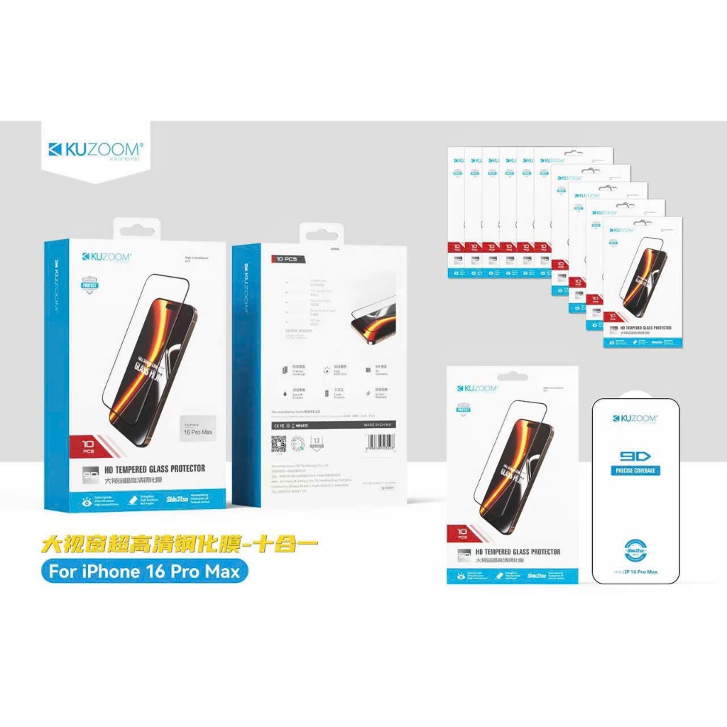 Kính cường lực trong suốt 3D không lẹm viền Kuzoom cho IPhone 16Promax 16Pro 17Promax 17Pro 17Air 17