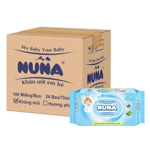 Thùng 24 Bao Khăn Giấy Ướt Cho Bé Nuna Không Mùi 100 miếng/Bao