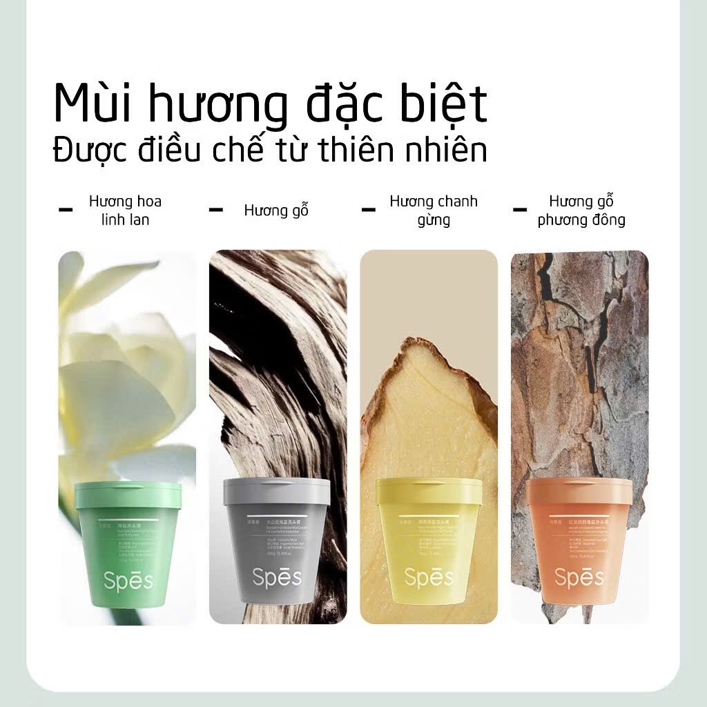 Tẩy Tế Bào Chết Da Đầu SPES Muối Biển 380g - Làm Sạch Bụi Bẩn, Bã Nhờn và Tế Bào Chết Da Đầu, Giúp Tóc Bồng Bềnh