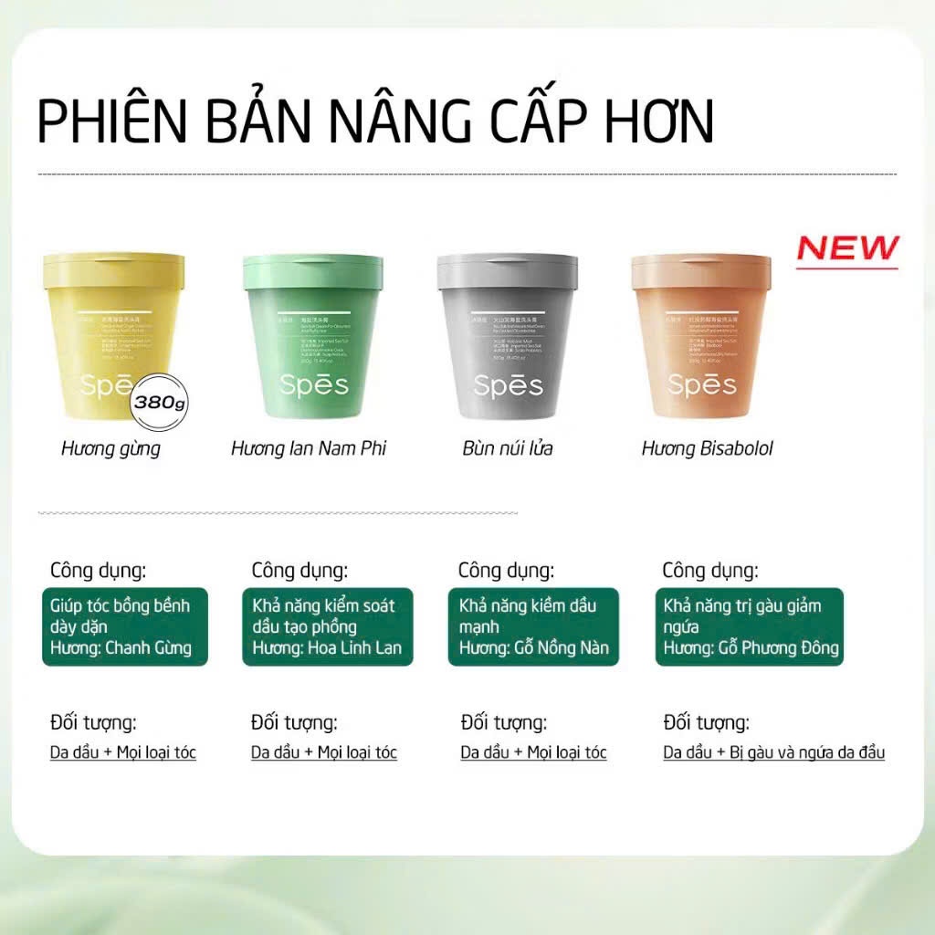 Tẩy Tế Bào Chết Da Đầu SPES Muối Biển 380g - Làm Sạch Bụi Bẩn, Bã Nhờn và Tế Bào Chết Da Đầu, Giúp Tóc Bồng Bềnh