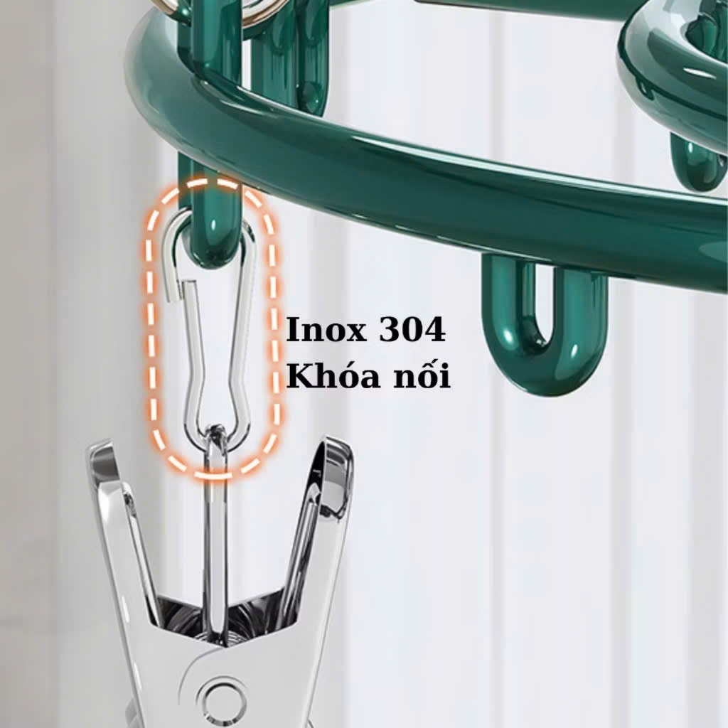 Móc áo quần khung inox bọc nhựa Móc Chùm Tròn 20 Kẹp xoay 360 độ phơi quần áo tất vớ đồ nhỏ cho bé