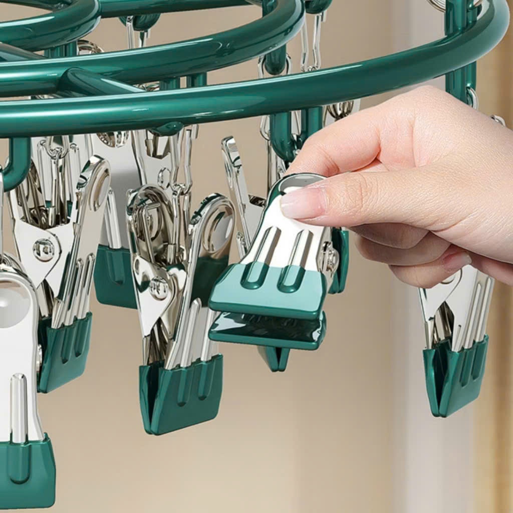 Móc áo quần khung inox bọc nhựa Móc Chùm Tròn 20 Kẹp xoay 360 độ phơi quần áo tất vớ đồ nhỏ cho bé