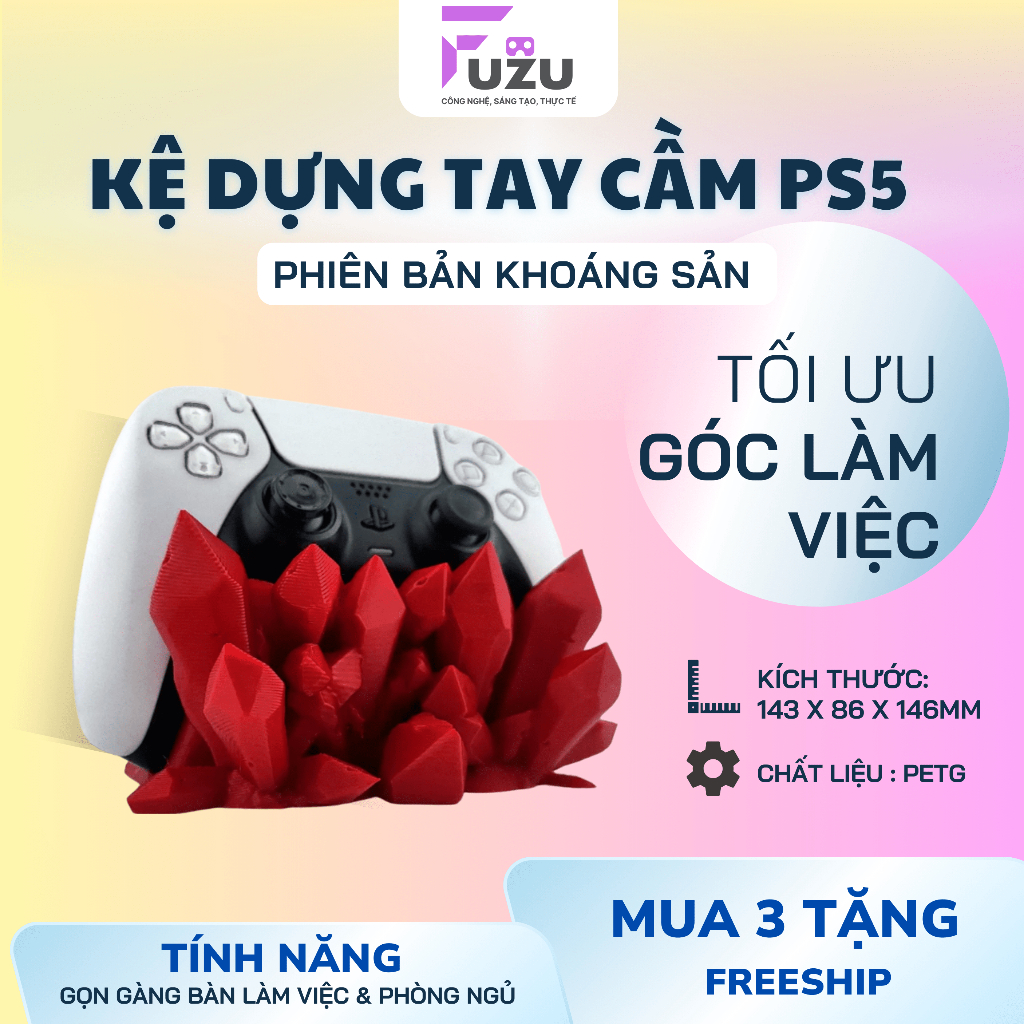 Kệ để tay cầm PS5 Fuzu, họa tiết khoáng sản đỏ