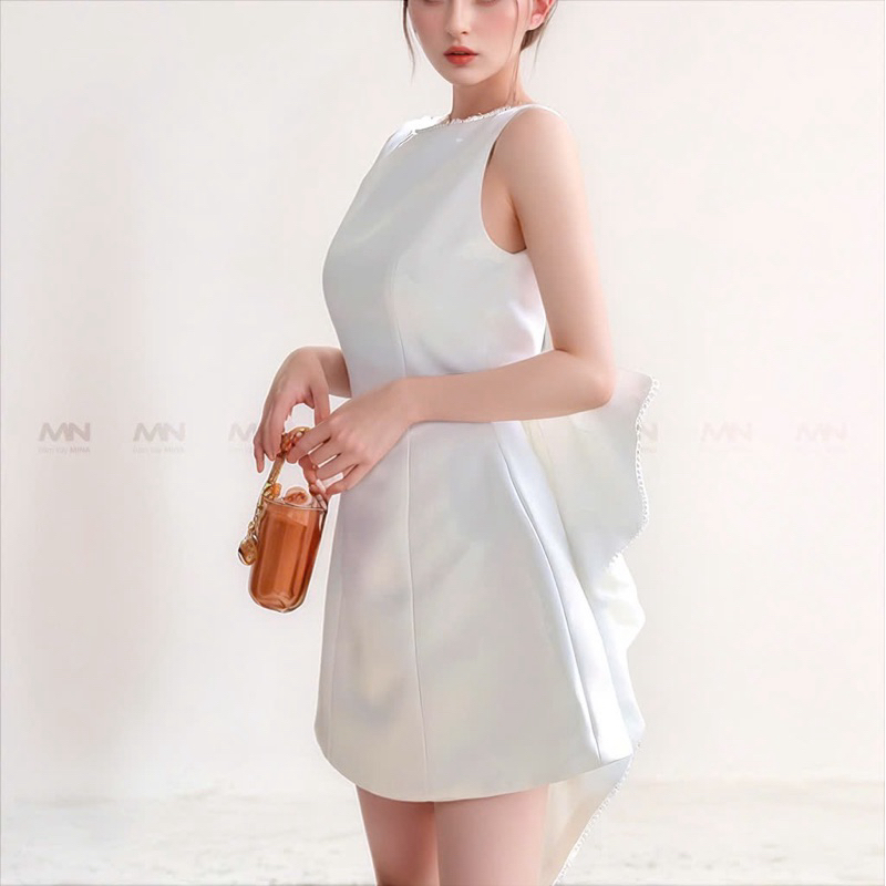 Ảnh Đầm dự tiệc MINA hở lưng dáng ngắn chữ A chất Taffta màu trắng quyến rũ MN308 4