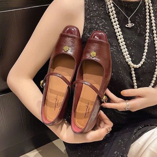 (Sẵn đen 39740 đỏ 36) Giày Mary Jane Da Thật Đế Tăng Chiều Cao Công Sở 2025