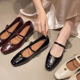 (Sẵn đen 39740 đỏ 36) Giày Mary Jane Da Thật Đế Tăng Chiều Cao Công Sở 2025