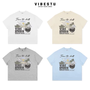 Áo Thun Local Brand VIBESTU " Coffee & Healing " Áo Thun Boxy Form Rộng Unisex 250Gsm Cotton