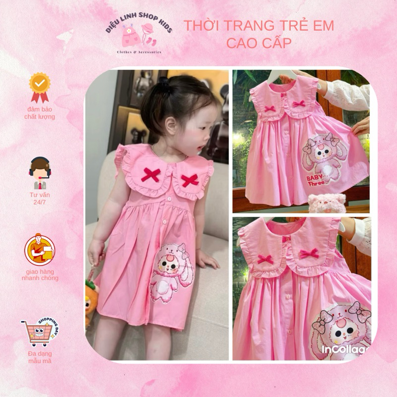 Váy babydoll in hình 3D BabyThree chất thô cotton mềm mại size 8-36kg DL63 - váy cho bé Diệu Linh shop kids