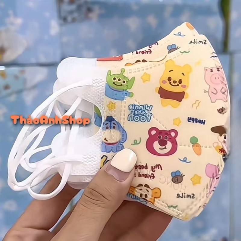 [Trẻ em] Sét 10 Chiếc Khẩu trang lụa y tế trẻ em 5D Hồng Quân in hình hoạ tiết dễ thương cho bé từ 0 đến 6 tuổi