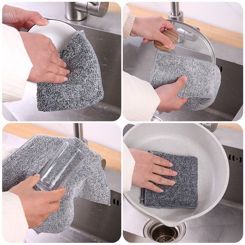 Set 10 Khăn Lau Bếp,Lau Bàn Đa Năng Vuông 25x25 chất liệu sợi than tre mềm mịn, thấm hút tốt