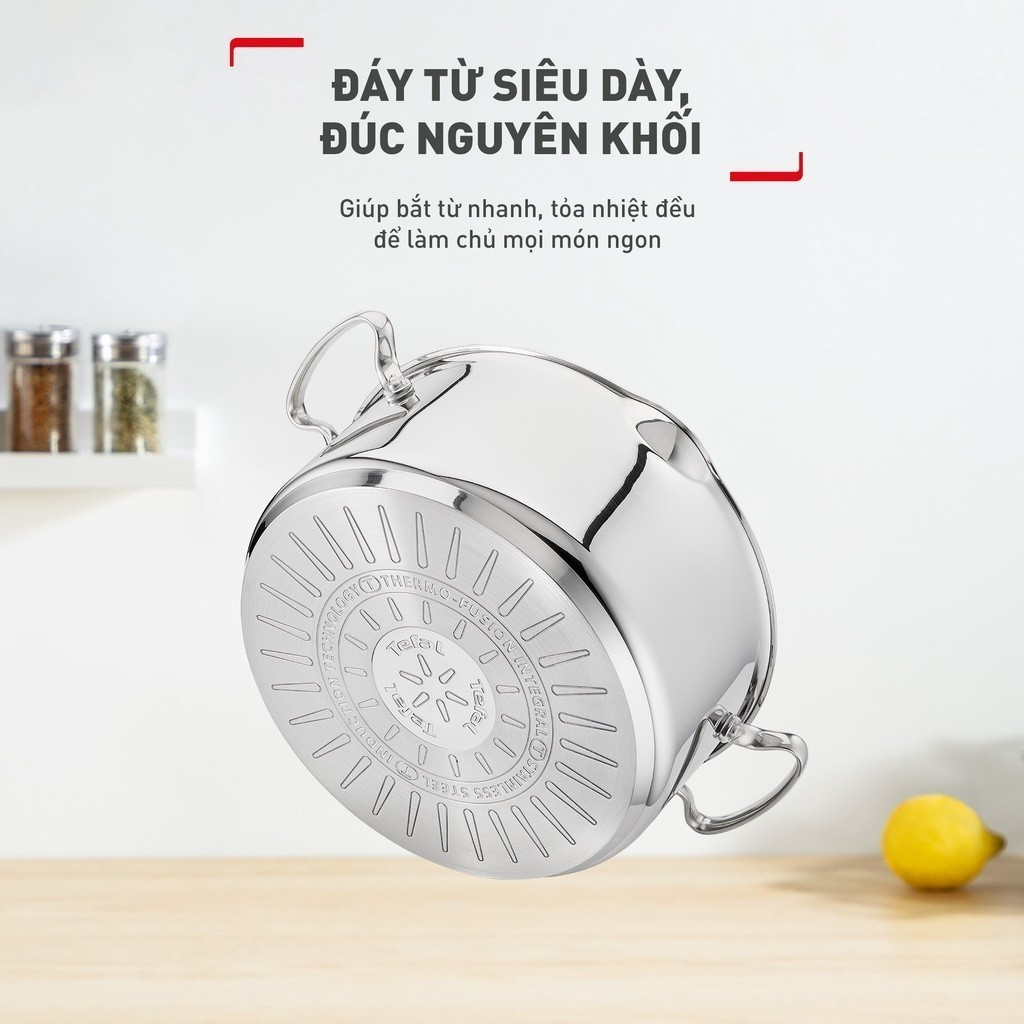 Nồi Inox đáy từ Tefal Duetto Plus cao cấp size 22cm, 28cm - Bảo hành chính hãng 24 tháng