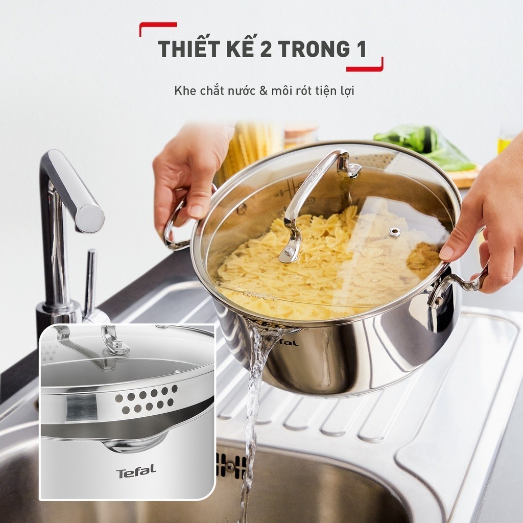 Nồi Inox đáy từ Tefal Duetto Plus cao cấp size 22cm, 28cm - Bảo hành chính hãng 24 tháng