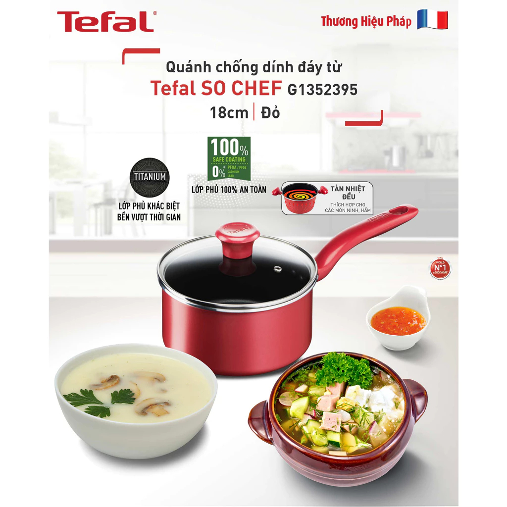 Nồi cán dài/quánh Tefal So Chef 18cm (G1352395/ G1352396) - Bảo hành chính hãng 24 tháng