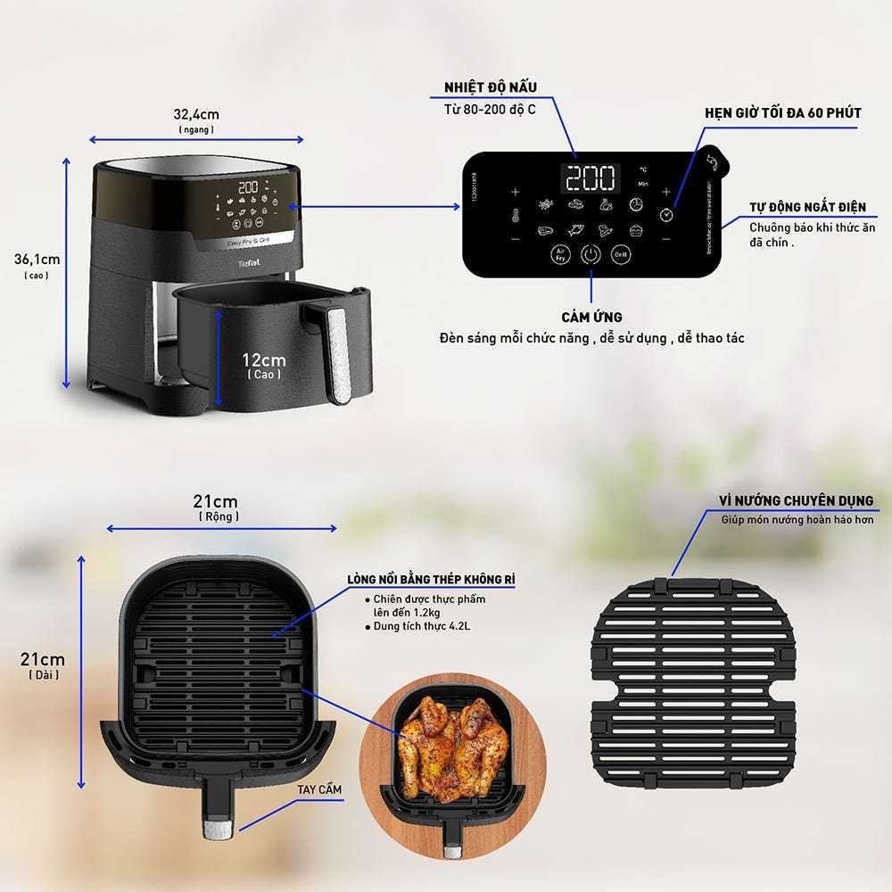 Nồi chiên không dầu Tefal EY505815 4.2 lít - Công suất 1550W - Bảo hành chính hãng 24 tháng