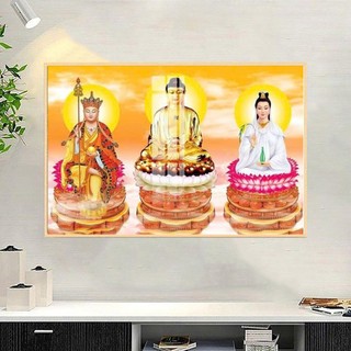 [TRANH PHẬT GIÁO] Tranh Treo Tường Phòng Thờ Phật Giáo - Tranh Ta Bà Tam Thánh - Tranh Laminate Tráng Gương