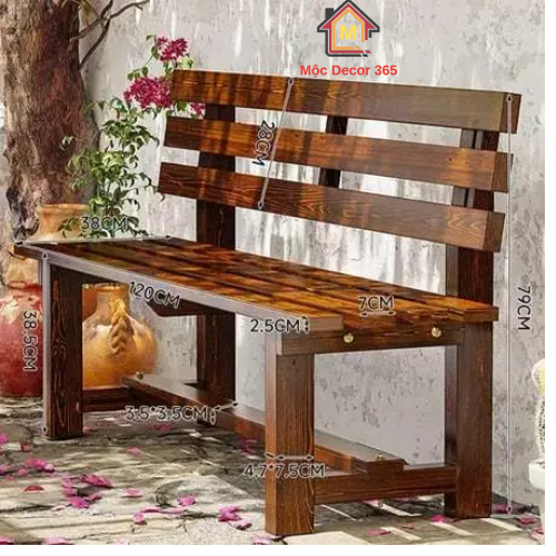 Ghế Băng Gỗ Dài Có Tựa Lưng,Ghế Ngồi Thư Giãn Sân Vườn Hành Lang Ban Công Sang Trọng Bền Đẹp