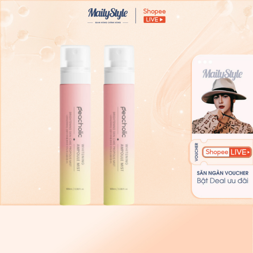 M54_ Xịt khoáng keo ong niacinamide glutathione tranexamic acid dưỡng trắng Peacholic Whitening Ampoule Mist