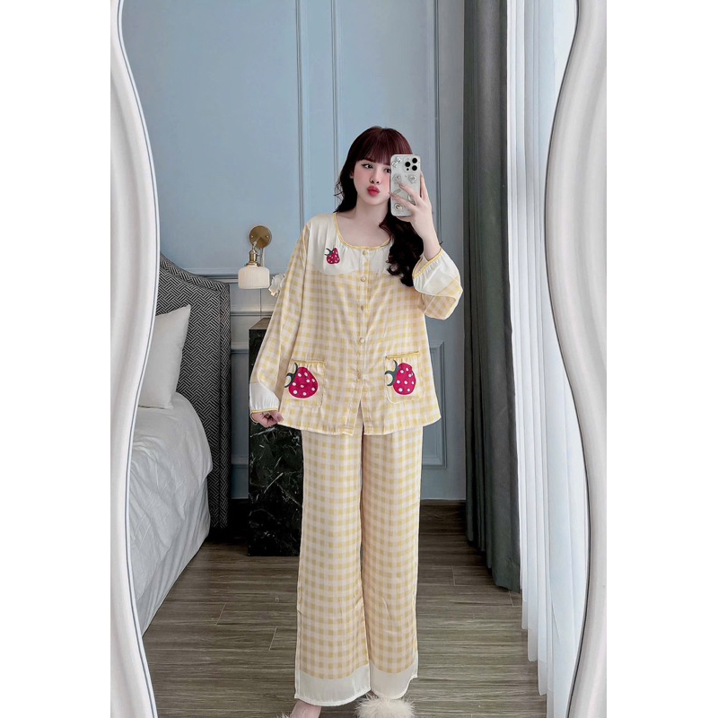 Đồ bộ- set ngủ mặc nhà pijama tiểu thư cổ tròn lụa latin mềm mịn mát