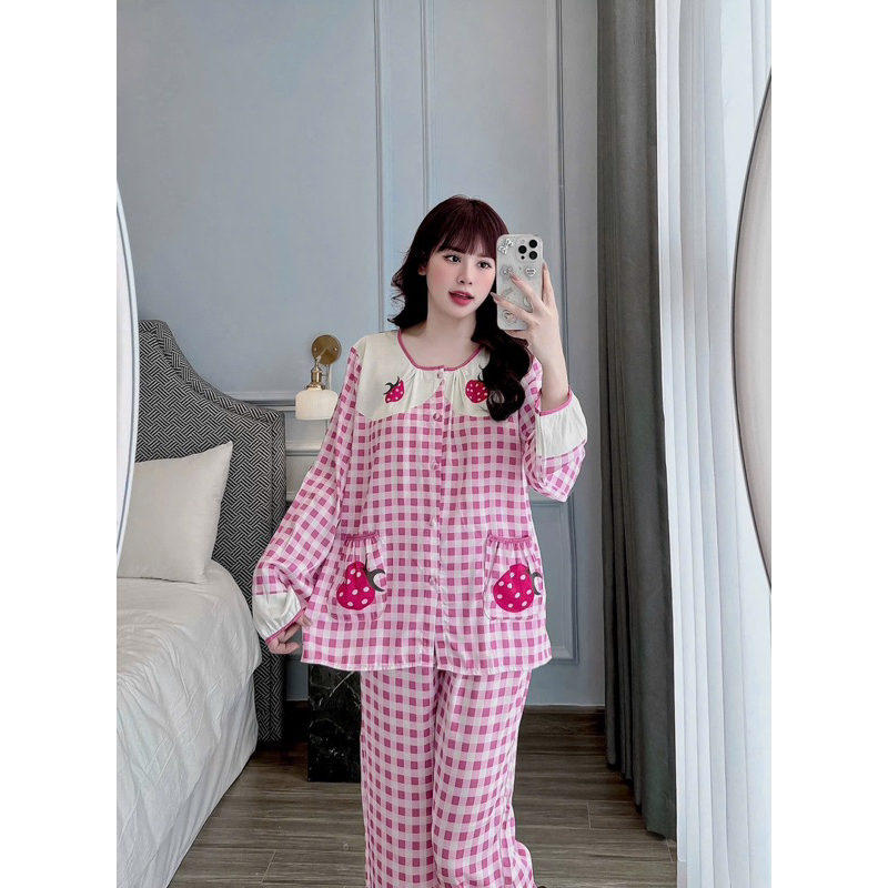 Đồ bộ- set ngủ mặc nhà pijama tiểu thư cổ tròn lụa latin mềm mịn mát