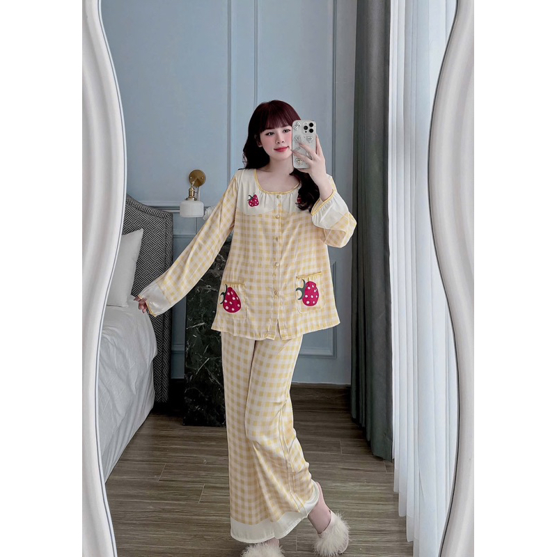 Đồ bộ- set ngủ mặc nhà pijama tiểu thư cổ tròn lụa latin mềm mịn mát