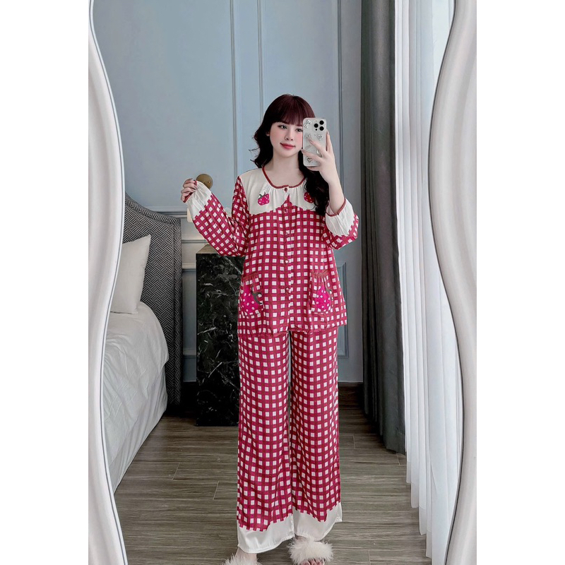 Đồ bộ- set ngủ mặc nhà pijama tiểu thư cổ tròn lụa latin mềm mịn mát