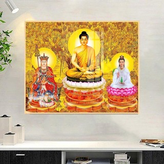 [TRANH PHẬT GIÁO] Tranh Treo Tường Phòng Thờ Phật Giáo - Tranh Ta Bà Tam Thánh - Tranh Laminate Tráng Gương