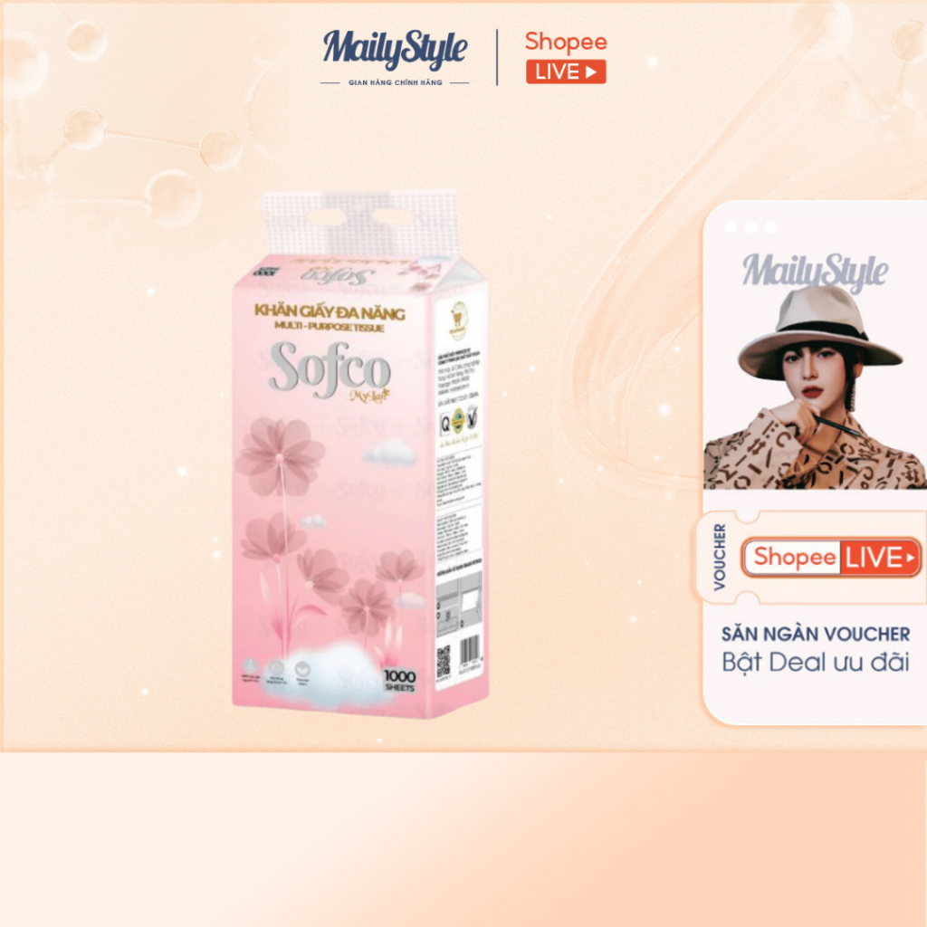 K243_ Giấy rút đa năng cao cấp Sofco 4 lớp (1000 tờ/bịch) TẶNG 2 móc treo tường