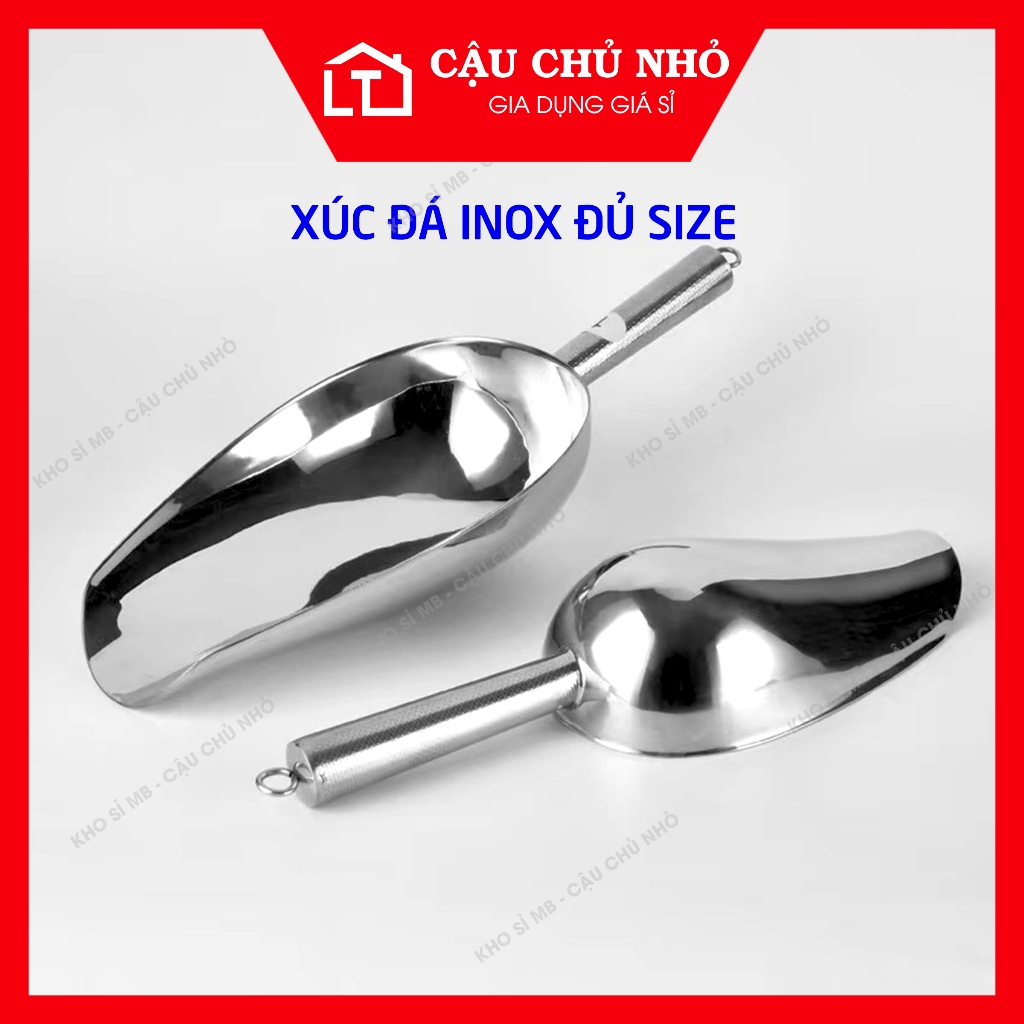 Xẻng xúc đá inox CẬU CHỦ NHỎ, muôi múc đá inox có lỗ treo, đủ kích cỡ ...