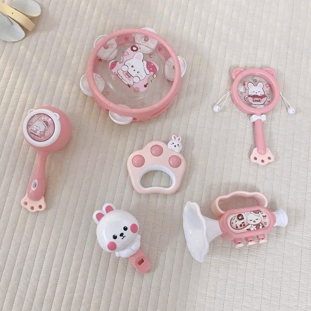 Ảnh Đồ Chơi Xúc Xắc Âm Thanh Cho Bé 6 chi tiết Hình Gấu,Thỏ KidAndMom Nhựa nguyên sinh an toàn cho bé 1