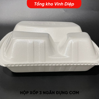 Combo 140-150 chiếc hộp xốp 3 ngăn đựng cơm, đồ ăn