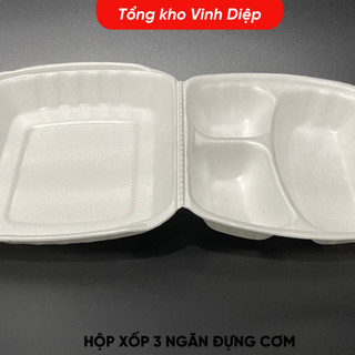 Combo 140-150 chiếc hộp xốp 3 ngăn đựng cơm, đồ ăn