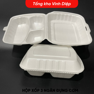 Combo 140-150 chiếc hộp xốp 3 ngăn đựng cơm, đồ ăn